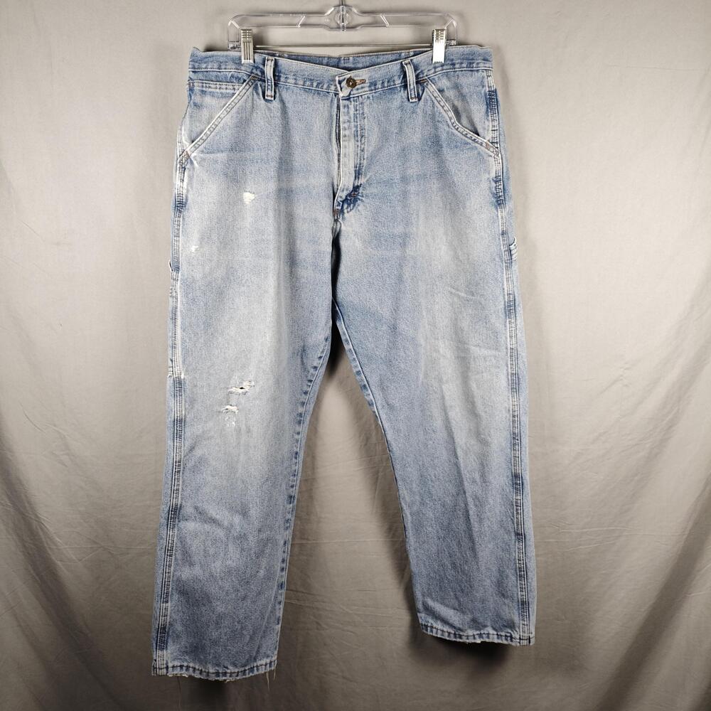 Wrangler Originals Carpenter Jeans Mens 36x30 Light Wash Blue Denim 94QROAS